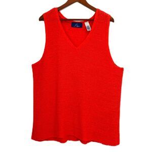 JH Collectibles Top Women 3 Plus Orange Red Open Weave Sleeveless V Neck Vintage